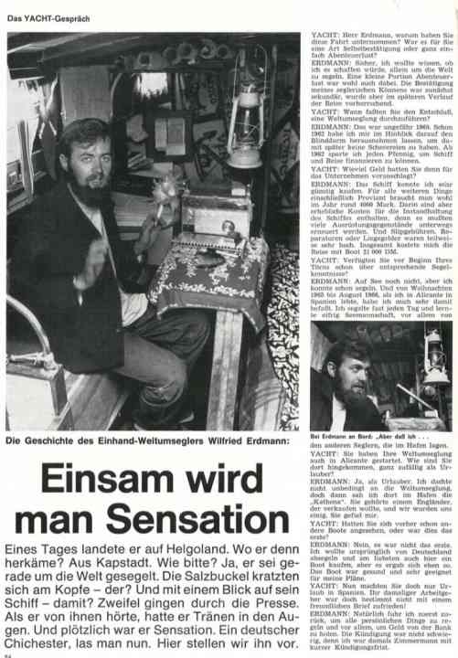  Foto di Kiesel dopo la prima circumnavigazione di Erdmann nel 1968