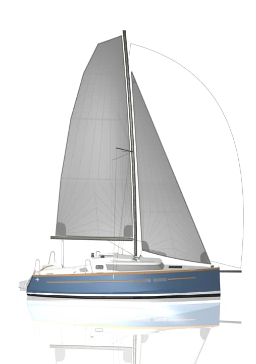   Side view with self-tacking jib