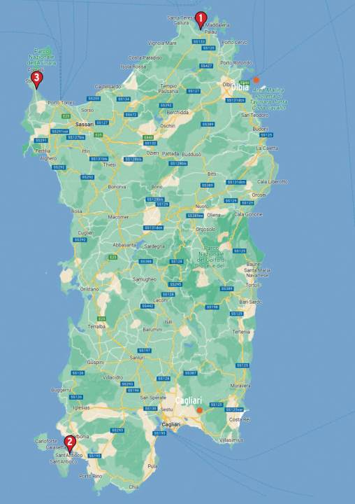 1. Porto Pollo; 2. Sa Barra; 3. Saline