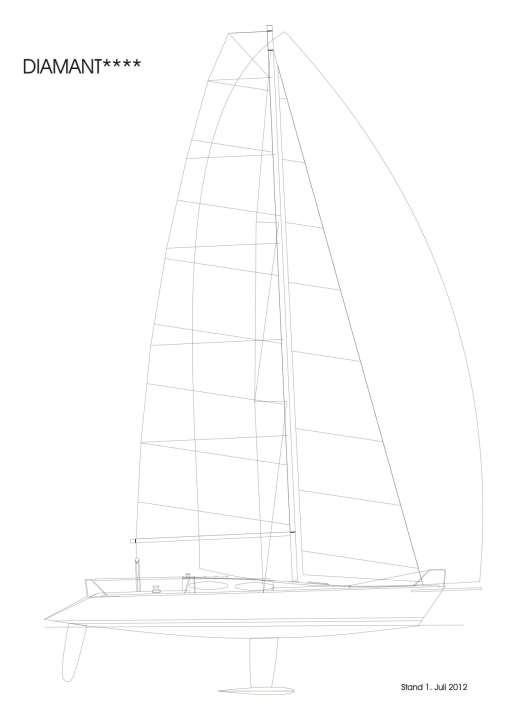   Segelplan der neuen Diamant***, das Groß ist extrem ausgestellt, es gibt weder Back- noch Achterstag