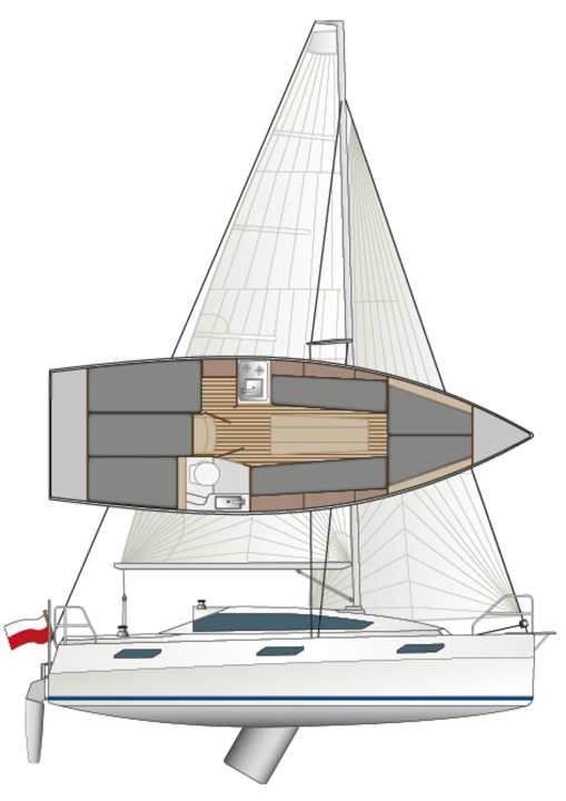 Die Achterkammer an Backbord lässt sich optional abteilen, dann wird aber die davor liegende Pantry noch kleiner | Zeichnung: YACHT/N.Campe
