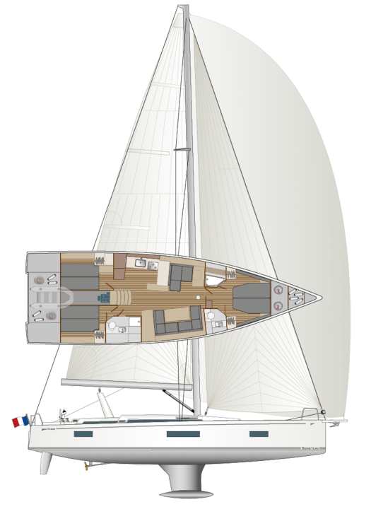 Plenty of volume and a moderate sail plan to shipyard standards. Three cabins remain for the interior fittings | Drawing: YACHT/N. Campe