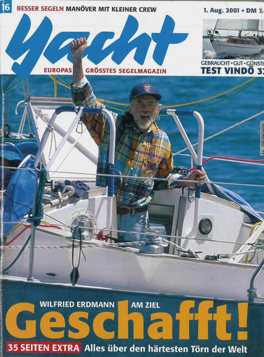 Il titolo con l'immagine di arrivo dopo la seconda circumnavigazione del mondo senza scalo di Wilfried Erdmann