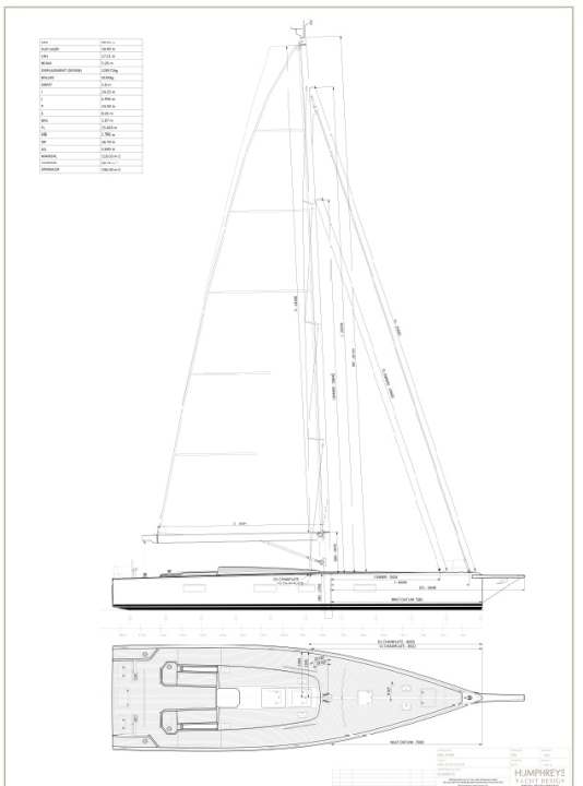 Café Racer 60 im Seitenriss. | Zeichnung: Humphreys Yacht Design