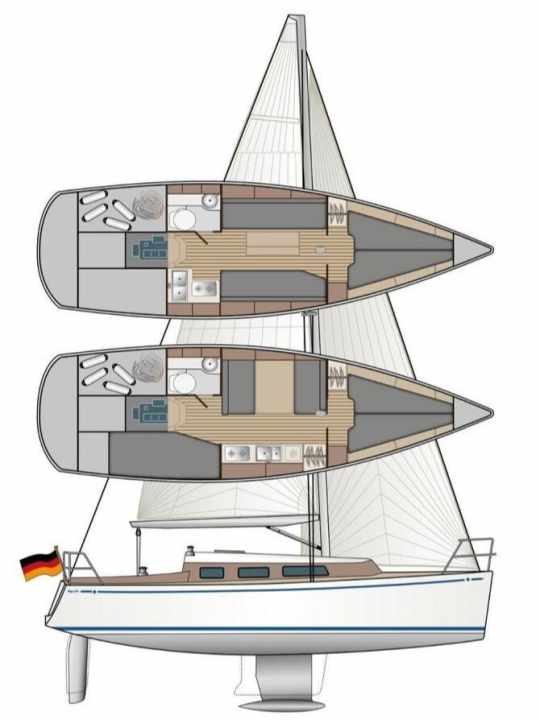 Deux options sont possibles : Sans dînette, la cuisine est installée dans le coin de la couchette pour chiens. En revanche, il y a un coffre de plus