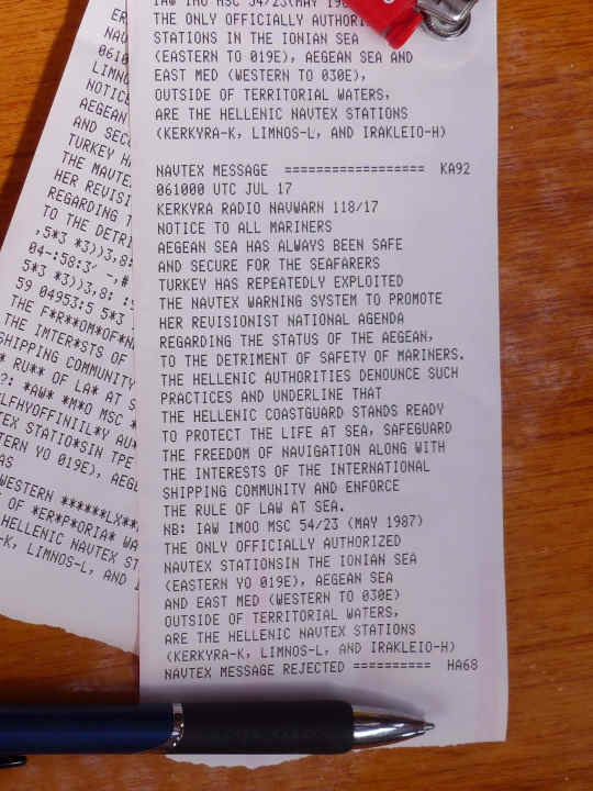   Die griechische Navtex-Meldung