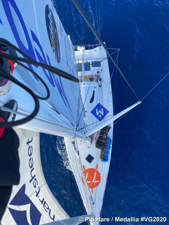   Pip Hares Blick aus dem Mast. Nachdem sie wieder an Deck war, hat sie noch eine halbe Stunde gezittert