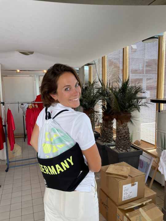   49erFX foresailor Sanni Beucke with the official Team Olympic backpack