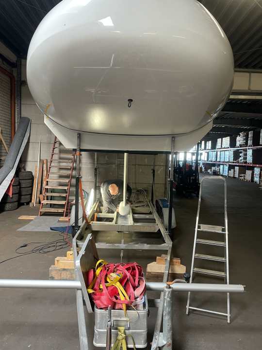   A view of the hall in Bad Salzuflen, where Melwin Fink and boat builder Markus Mehlen are fitting out Fink's new Mini