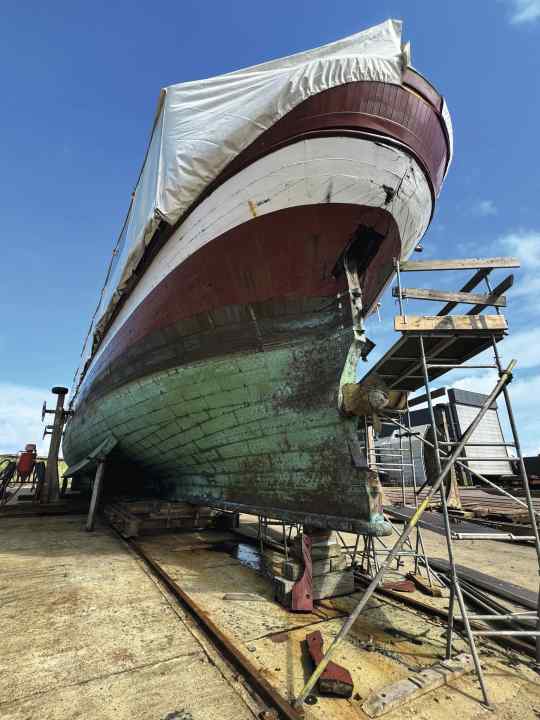 Solidly built: The underwater hull is fitted with copper plates to ward off ice floes, fouling and worms.