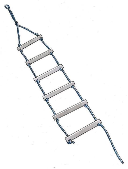   Two ends of cordage and a few plastic tubes: the swim ladder is finished