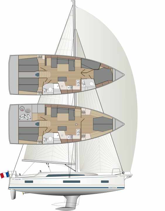 Exclusive. The configuration with up to four cabins is unique in the 40-footer class
