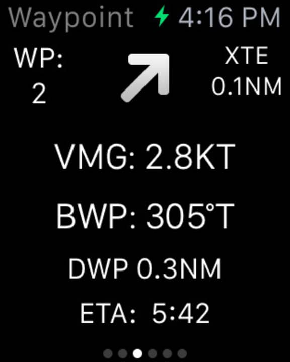   Mir Sea Nav de Pocket Mariner affiche les données de navigation de l'Apple Watch