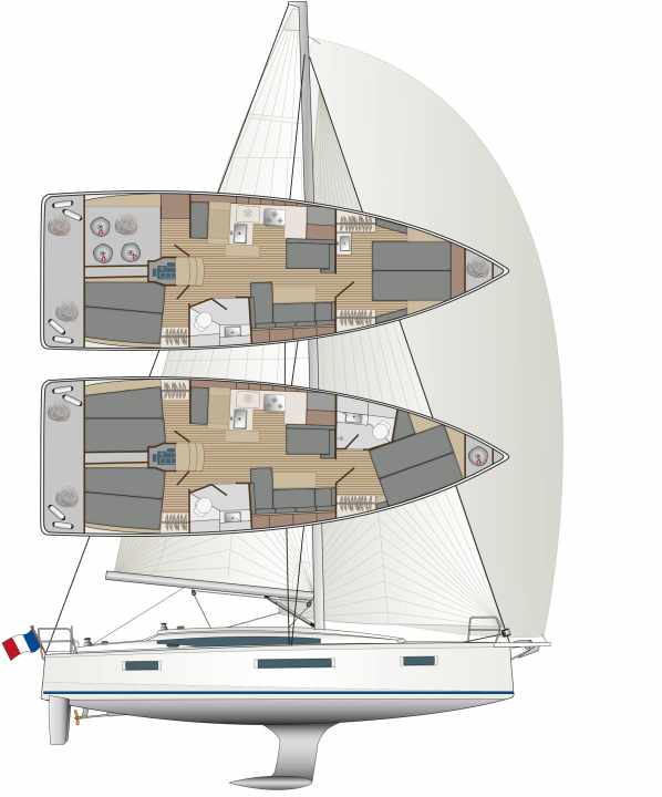 Freedom of choice. There are two or three cabins, plus one or two bathrooms