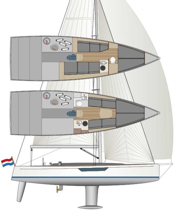 Le Saffier ne rétrécit guère à l'arrière, ce qui est bon pour la glisse. Avec un tirant d'eau de 1,45 m, il a des safrans doubles | Dessin : YACHT/N. Campe