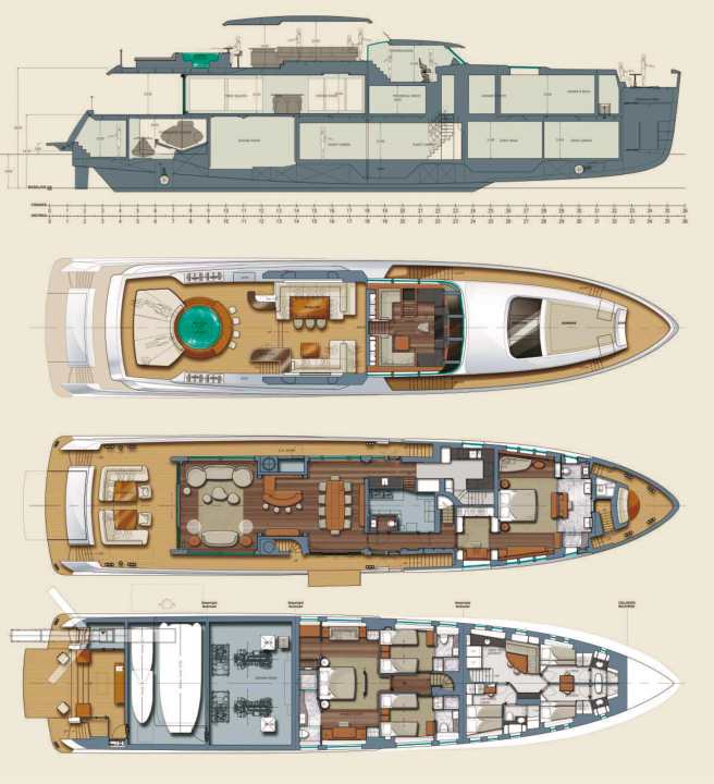 Charter layout: Instead of five, construction number two has four guest cabins, including two VIP suites of the same size. The guest cabins have Pullman beds | Drawing: Shipyard