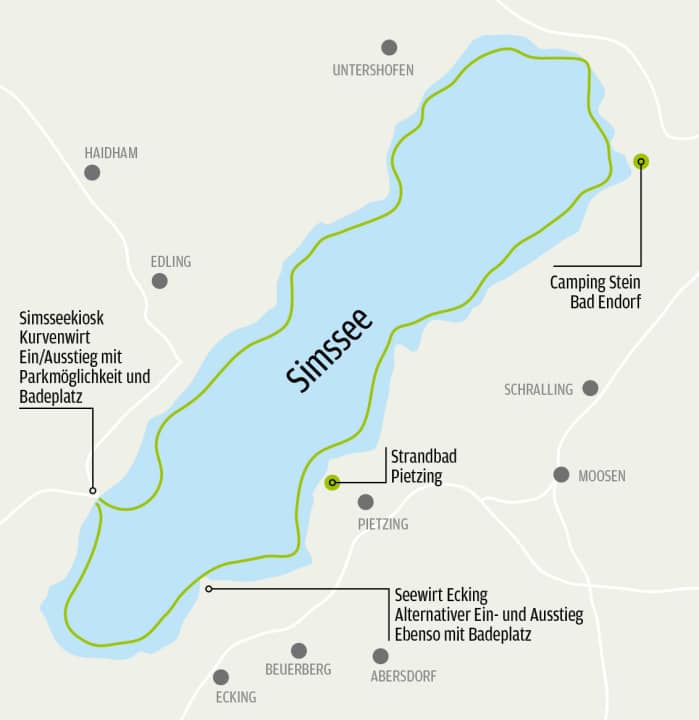 Simssee overview map with the entry points
