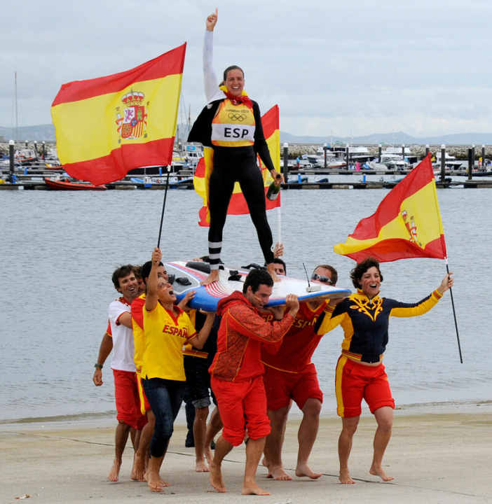   Spanish surf queen: Marina Alabau celebrates her Olympic victory