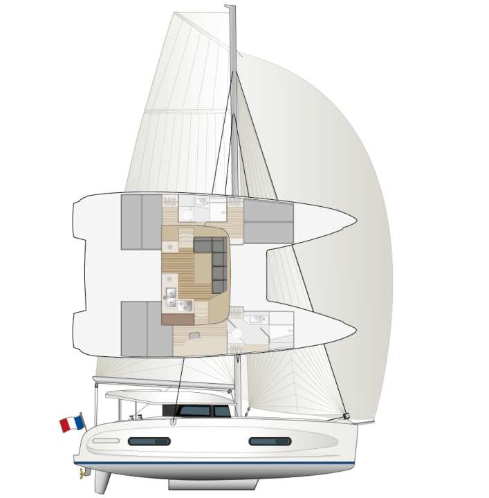 The far aft rigging and the flat superstructure signalise this: This is not just a houseboat, but also a sailing boat