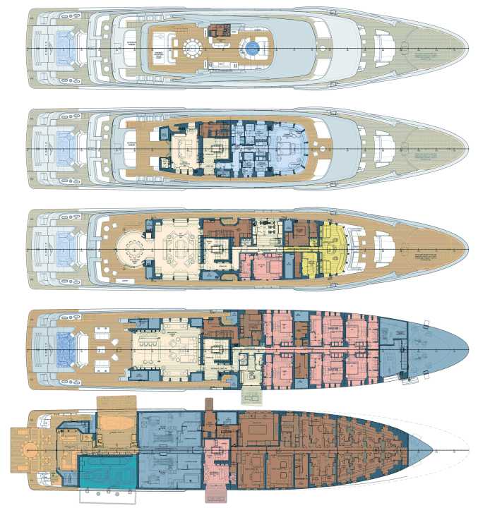Fünf Klappen: Über das Unterdeck kommen Crew und Tender an Bord. Gäste checken steuerbords ein. Der Balkon darüber gehört zum Massageraum | Abbildung: BEX