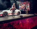 Alexander Pollich, Geschäftsführer der Porsche Deutschland GmbH und Alexander Fabig, Leiter Individualisierung und Classic der Porsche AG, präsentieren die 718 Cayman GT4 Sports Cup Edition beim SportscarTogether Day (l-r).