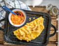 Pasta omelette with carrot salad.