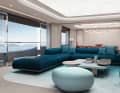 A clean, crisp look: Design Unlimited opted for accents in shades of blue and turquoise.