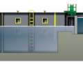 Upstream sluicing: If the lower gate and gate are closed, the gates in the upper gate are first opened slightly; water flows in slowly and chamber 3 fills up. Then the gates are opened completely and the water level rises to the height of the upper water level 5