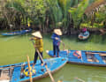 Flat-bottomed sampans are the main means of transport on Vietnam's waterways. They are propelled by oars or long-tail outboards