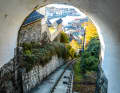 Steep ride: The Fløibanen leads up the Fløyen, ....