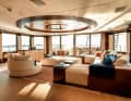 Upper deck aft: Off-white, warm orange and red earth tones characterise the colour melody of the owner's lounge