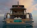 Rear view. The beach club is bordered by aft-facing bulwarks that can be folded down if desired.
