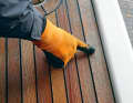 Step 2 - Treat: At the edges, where the deck is less exposed, soft wood fibres are often visible, which should be sanded away