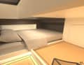 A double berth is located in the centre cabin.