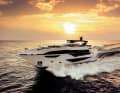 Full speed ahead: The Sunseeker 100 rushes across the sea at a maximum of 30 knots. To match this, the shipyard's own creative team gave it a flat profile and jagged lines