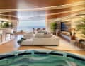 Nuvolari-Lenard design: wooden inlays adorn the floors and ceiling of the beach club, ...