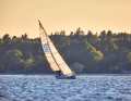 A yacht on an upwind course in Hvalpsund, a southern arm of the Limfjord. You can even sail in the sometimes narrow fairways