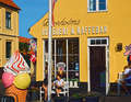 Svaneke is a popular destination for island tourists. Cafés such as "Bornholms Ismejeri & Kaffebar" on Postgade look forward to welcoming visitors