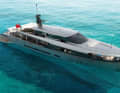 "Spitfire": The streamlined 50-metre design features a low profile, rounded bow section, lots of dark glass and a matt grey finish