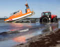 The "Beachen": The "Knut Olaf Kolbe" is slipped into the Baltic Sea using a special tilting trailer