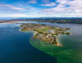The island of Reichenau from the air. Easy to recognise: the extensive shallow water zones.