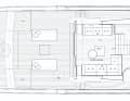 Main deck: In the Lissoni version, dining takes place behind the bridge.  On request, the dining table can be moved aft into the lounge.