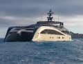 Unusual curves:  Fulvio De Simoni moved away from angular catamaran designs with flowing lines that are reminiscent of historic Bugattis and expose balconies at the front.