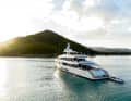 At anchor: "Moon Sand" has spacious decks that are simply shaded by awnings. The tender selection is small but fine.