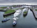 Ten Amels 60 sailed through the lock, behind which Damen Yachting created 120 new metres of quay.