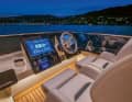 Up on the flybridge, the steering position, ...