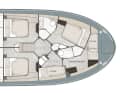 Ascended: The staircase on the port side connects the master lounge and saloon. The upper cockpit is also accessible via the outer decks.
