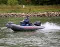 The Aquaspirit S350 C on the Rhine off Altrip. The boat lies well in the water.