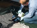 The waterproofing can be sprayed, brushed or rolled on. It is best to start on the inside.
