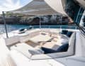 Private: The foredeck is a place to relax. It has a cool box and a bimini top to provide shade.